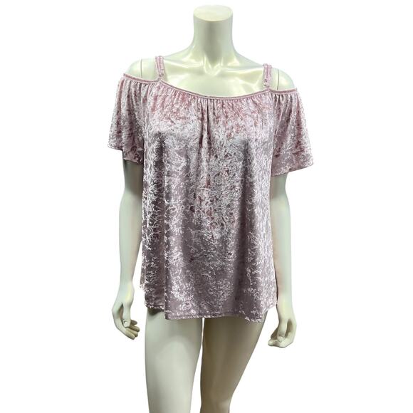 Emi & Joe Blush Pink Crushed Velvet Cold Shoulder Top Size L NWT Romantic Boho - Picture 7 of 12